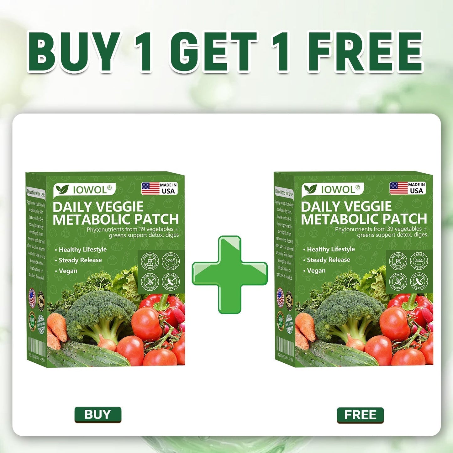 🥦IOWOL® | Patchs Métabolisme Bio-Nutriments – Complexe 39 Légumes & Super-aliments