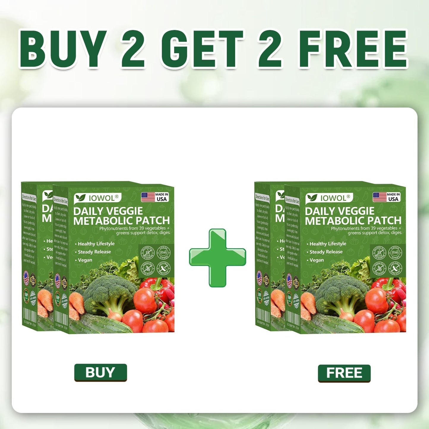 🥦IOWOL® | Patchs Métabolisme Bio-Nutriments – Complexe 39 Légumes & Super-aliments