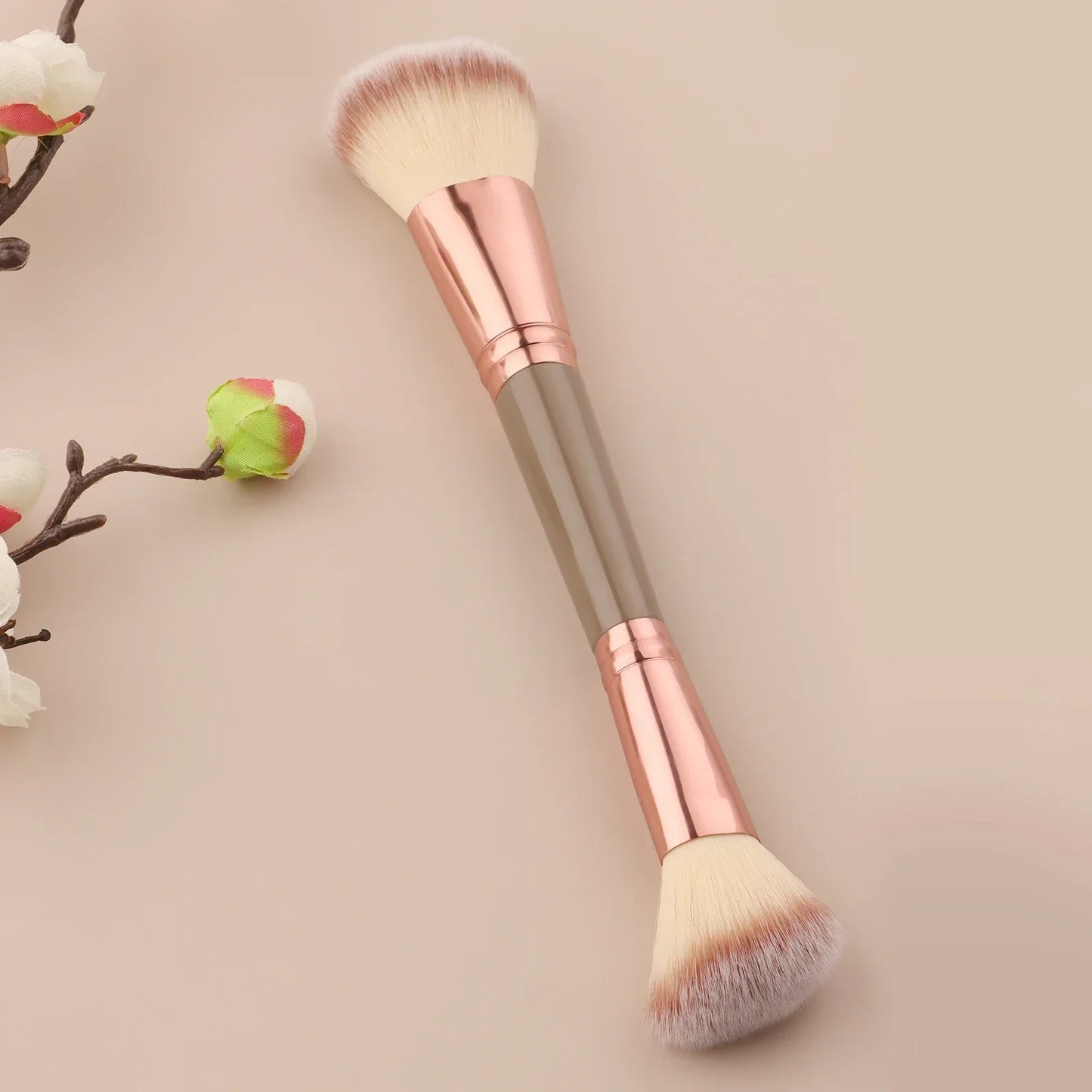 Single Dual-Ended Beauty Brush, Round Blush Brush + Large Powder Brush Soft Bristle Facial Makeup Tool