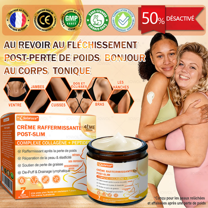 Boutique Officielle | Solaroza® Crème Raffermissante Post-Amincissement avec GHK-Cu, Argireline & Matrixyl 3000, peptides de collagène et actifs raffermissants pour cibler la peau relâchée et affaissée après une perte de poids.