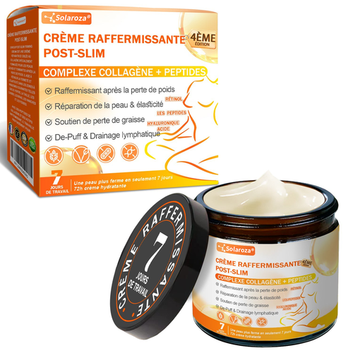 Boutique Officielle | Solaroza® Crème Raffermissante Post-Amincissement avec GHK-Cu, Argireline & Matrixyl 3000, peptides de collagène et actifs raffermissants pour cibler la peau relâchée et affaissée après une perte de poids.