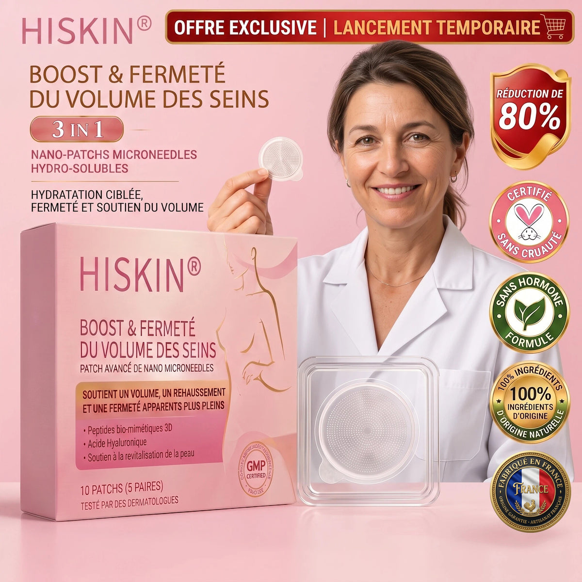 𝐇𝐈𝐒𝐊𝐈𝐍® 🏥🏥 Patch Ciblé Avancé à Nano Micro-Aiguilles pour le Rehaussement de la Poitrine