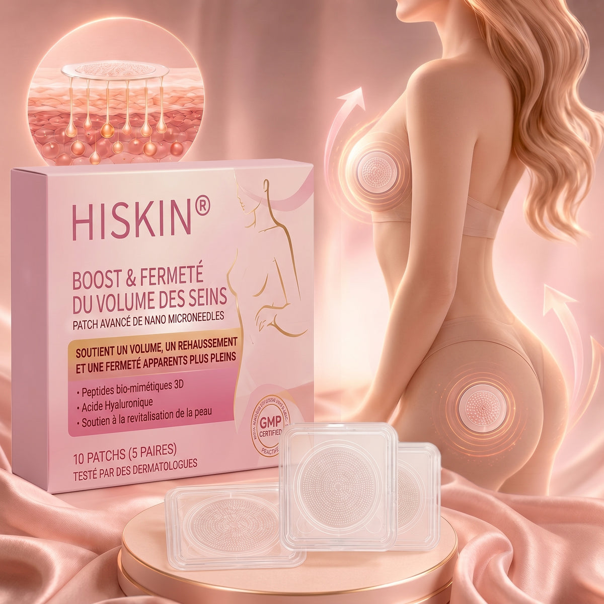 HISKIN® 👩‍⚕️ Patch Ciblé Avancé à Nano Micro-Aiguilles pour le Rehaussement de la Poitrine