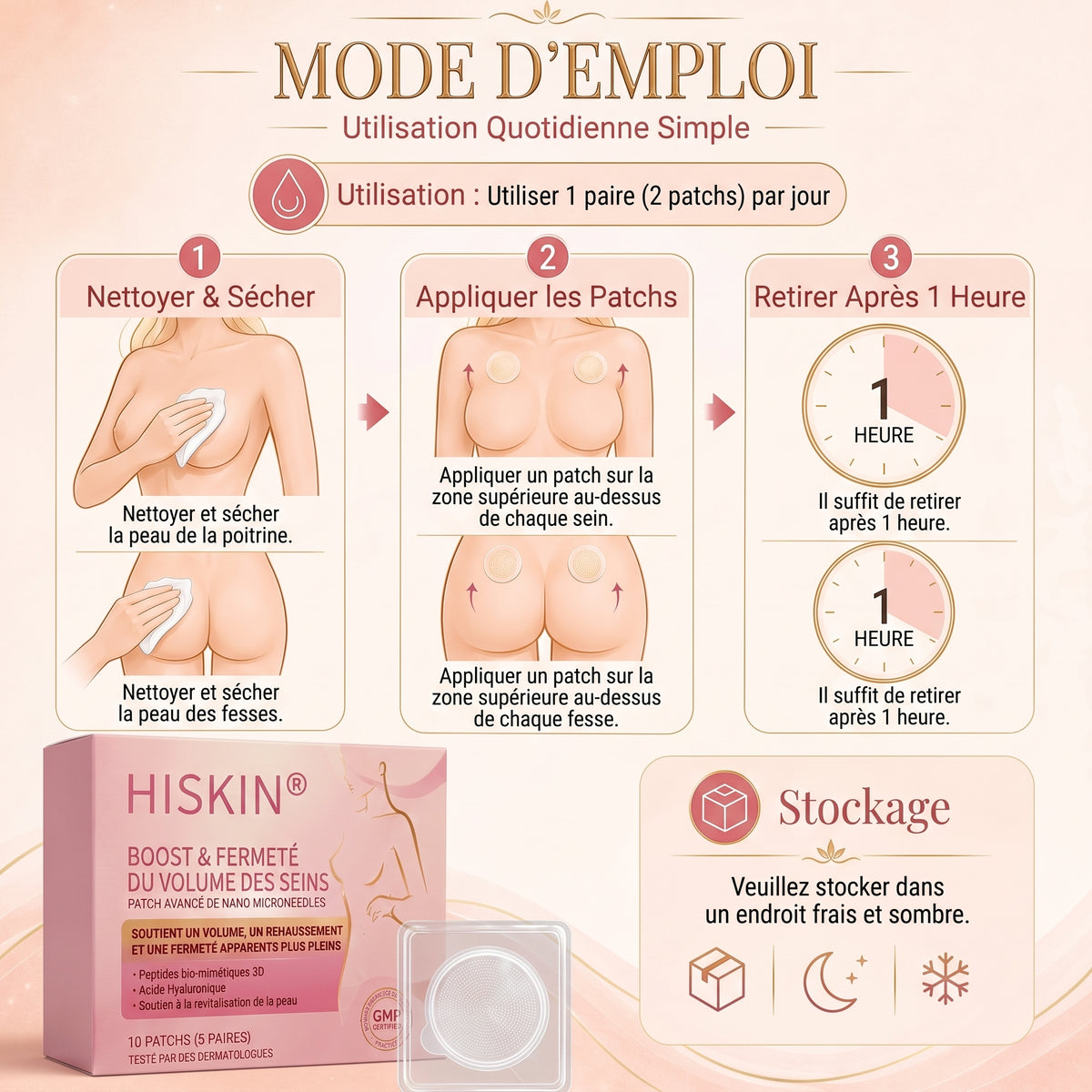 HISKIN® 👩‍⚕️ Patch Ciblé Avancé à Nano Micro-Aiguilles pour le Rehaussement de la Poitrine